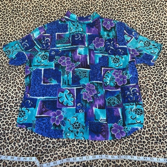 Vintage Shirt Funky 80s Print Collared Short Sleeved Top Light Shoulder Pads - Picture 4 of 9